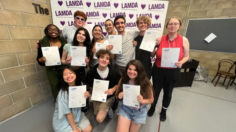 Students are pictured at LAMDA with their certificates.